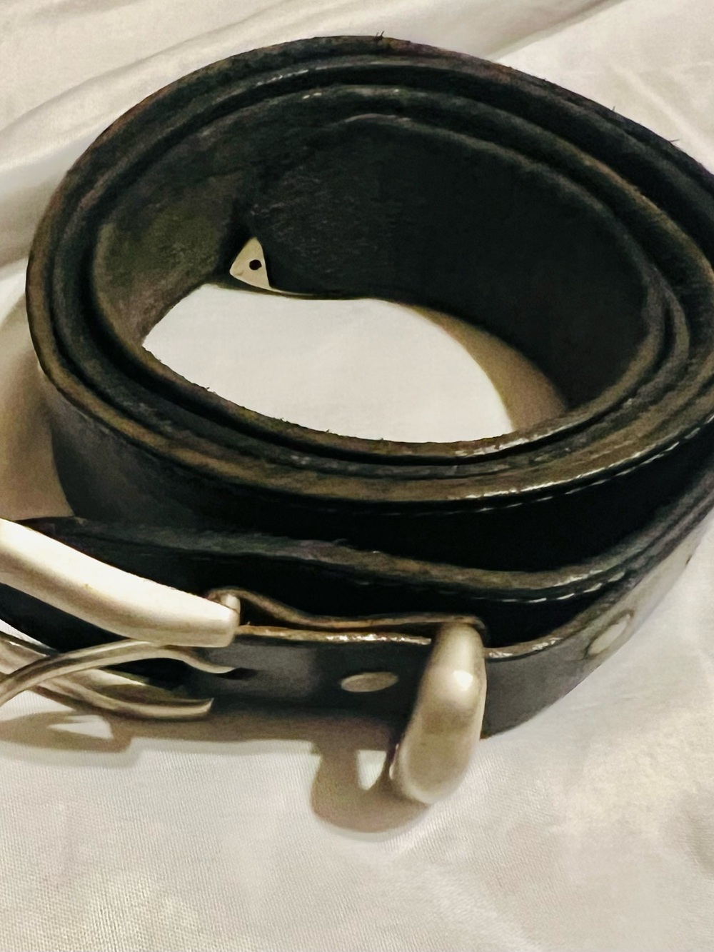 Classic Black Leather Men's Belt with Silver Buckle 45.5” long